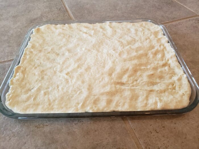 Unbaked pizza dough.