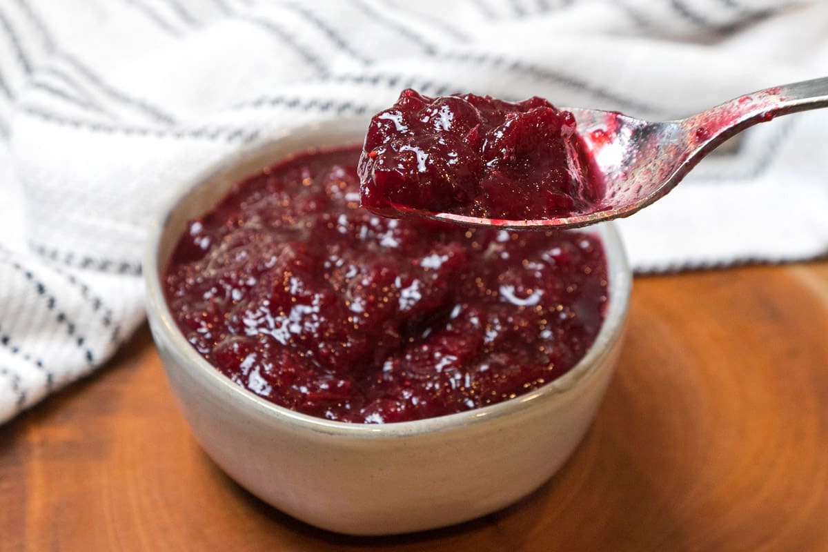 Cranberry sauce with orange juice in a bowl.