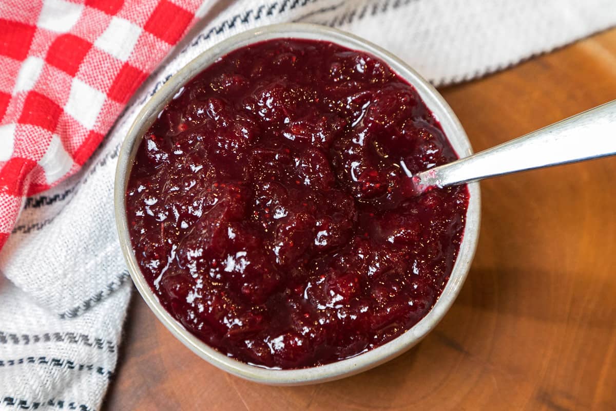 Cranberry sauce with orange juice in a bowl.