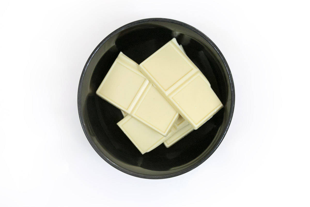 White chocolate baking bars in a bowl.