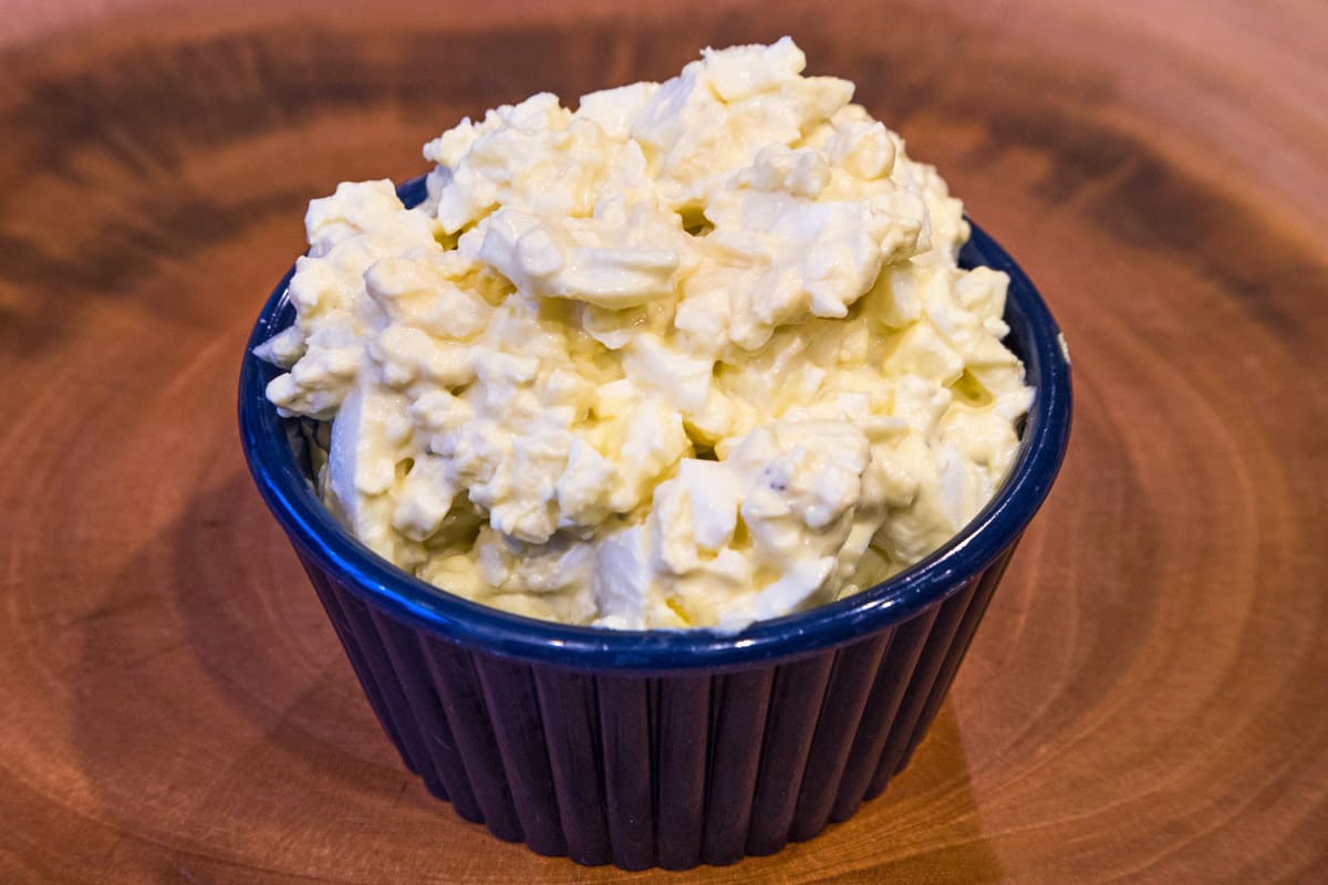Classic egg salad in a bowl.