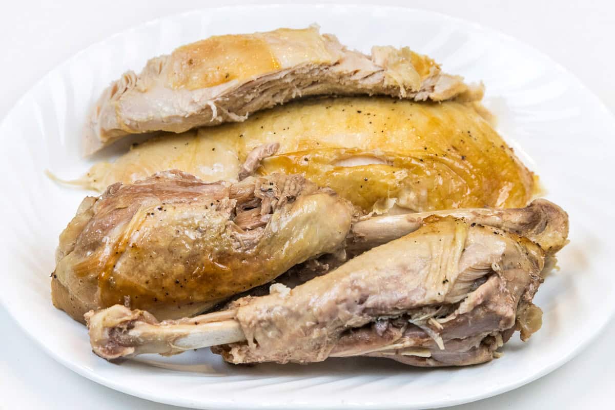 Oven baked turkey recipe (breast & legs) on a plate.