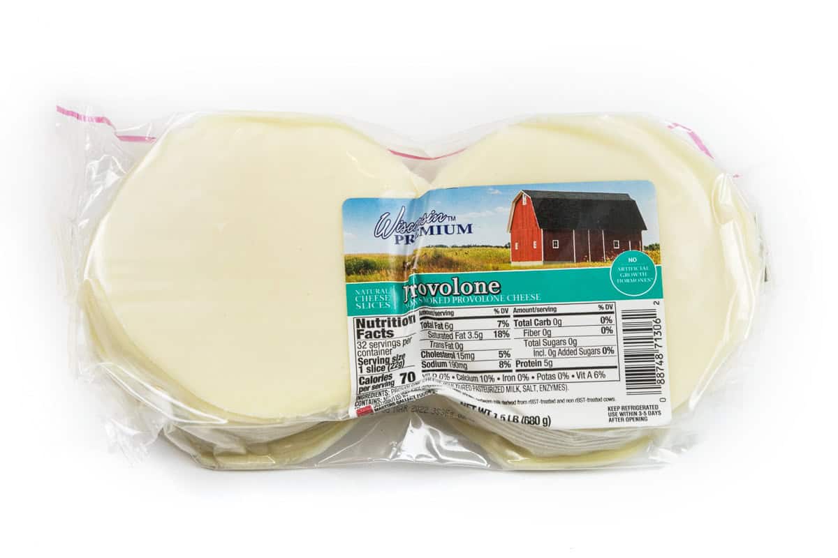 A package of Provolone cheese.