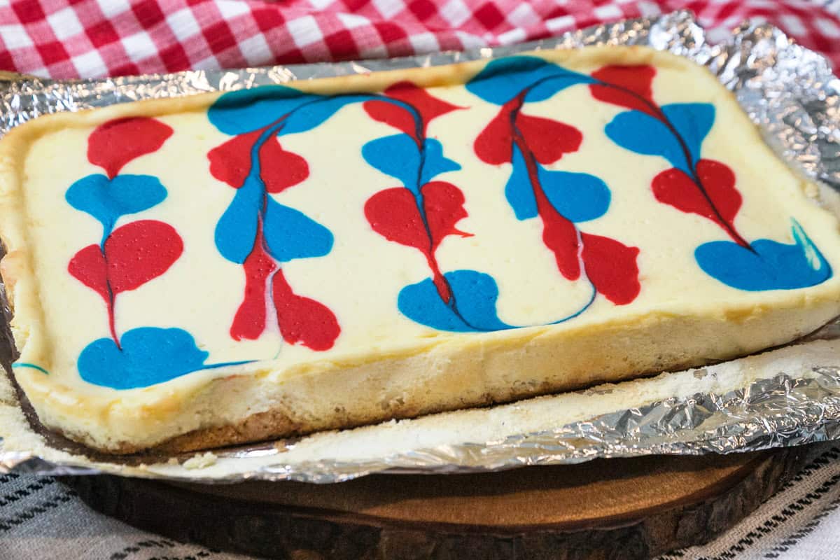 Baked 4th of July Cheesecake Bars.