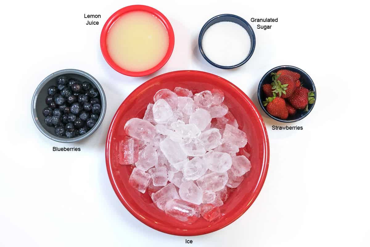 Ingredients for frozen lemonade with fruit.