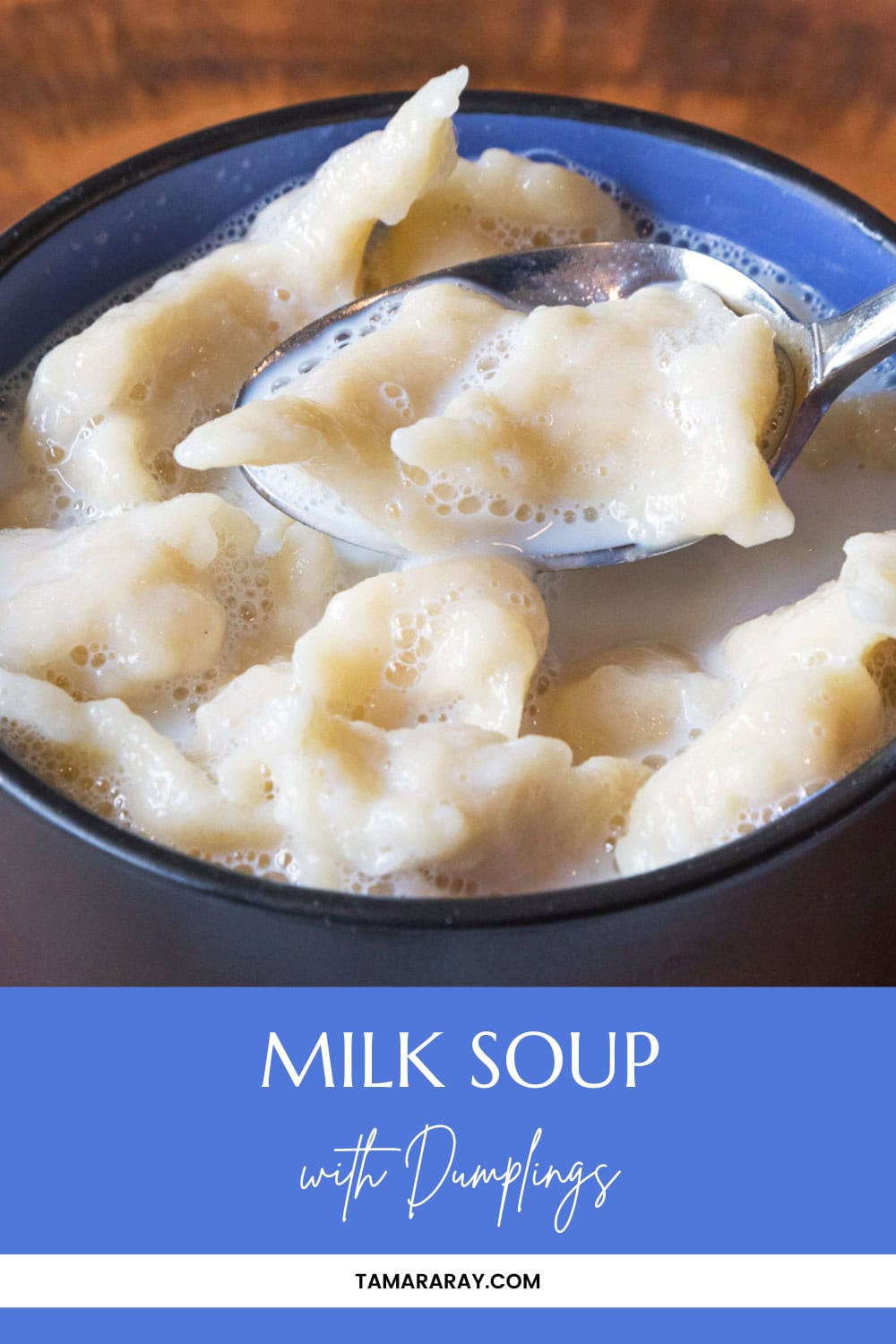 Milk soup with dumplings in a bowl.