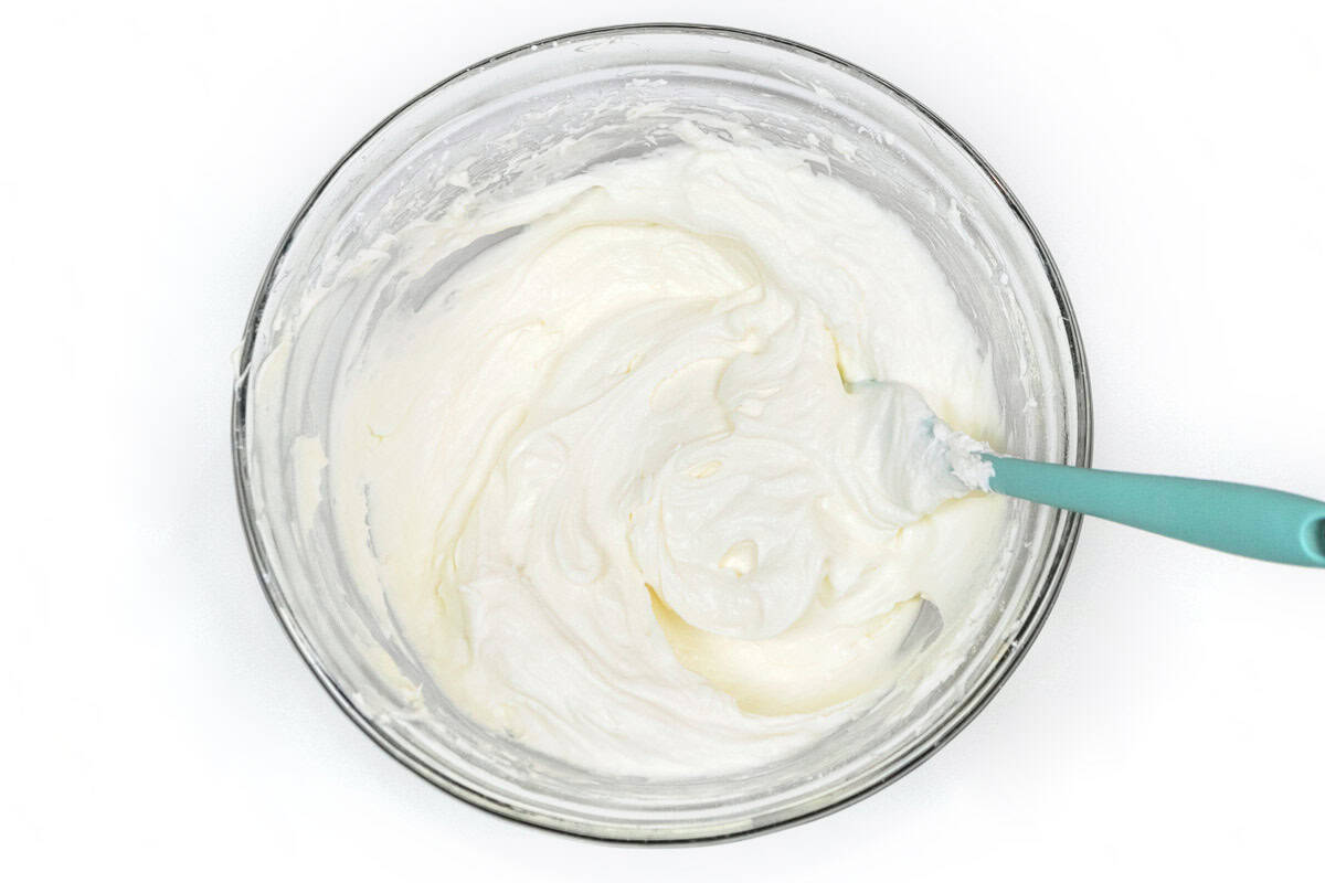 Fold in the whipped cream cheese together with the heavy whipped cream.