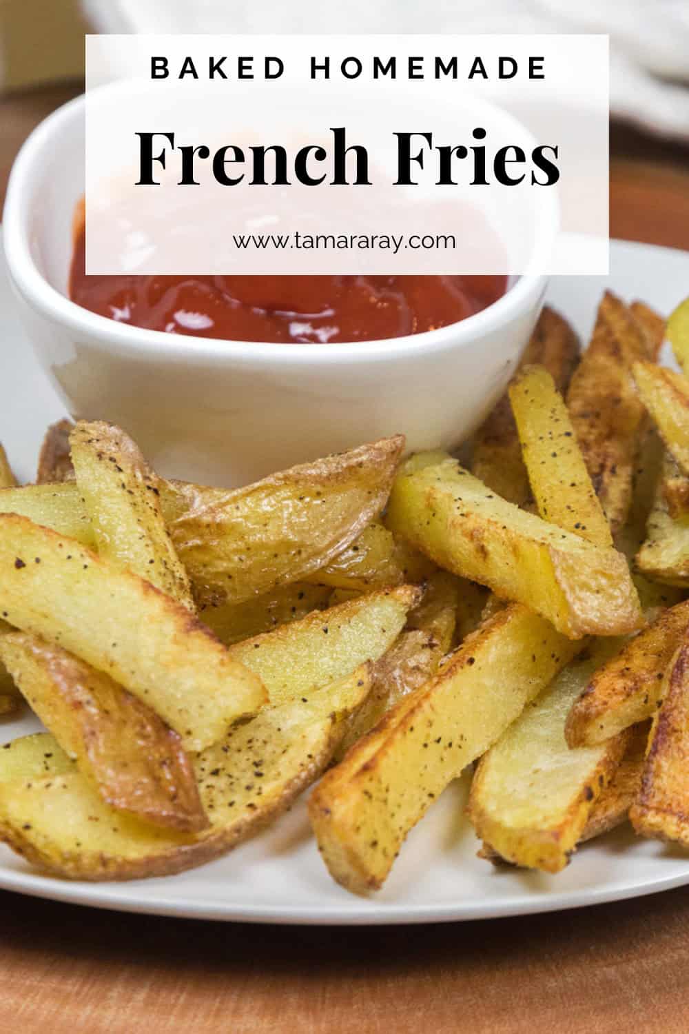 Crispy oven baked French fries on a plate.