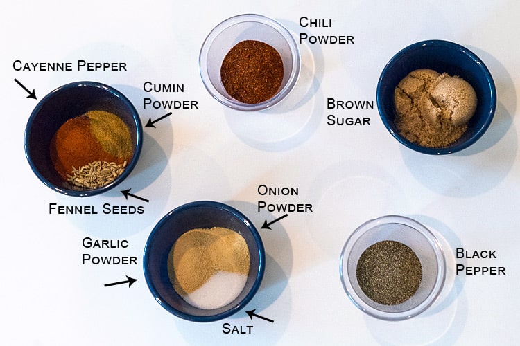 Dry rub seasoning ingredients for perfect pulled pork recipe made in the instant pot.