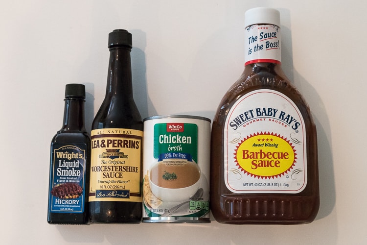 Liquid seasoning sauce ingredients for perfect pulled pork recipe made in the instant pot.