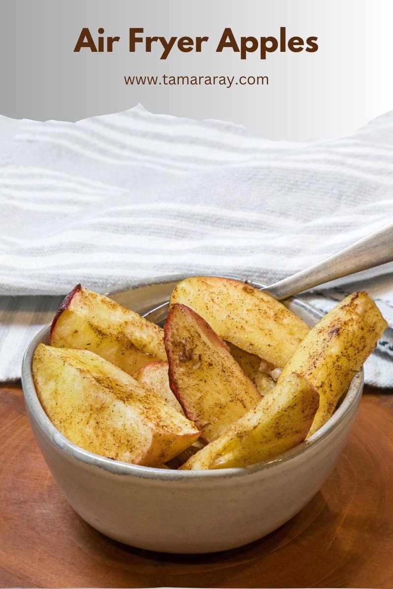 Air fryer apples in a bowl.