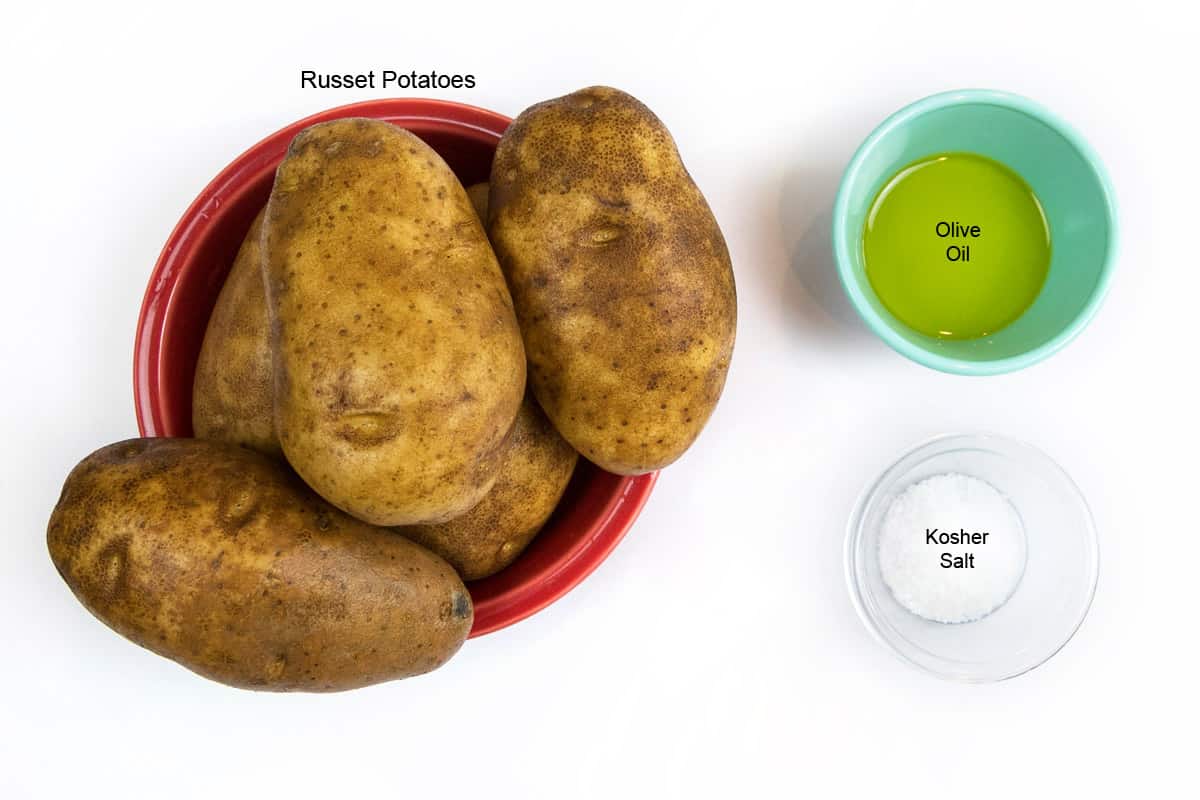 Ingredients for air fryer baked potatoes.
