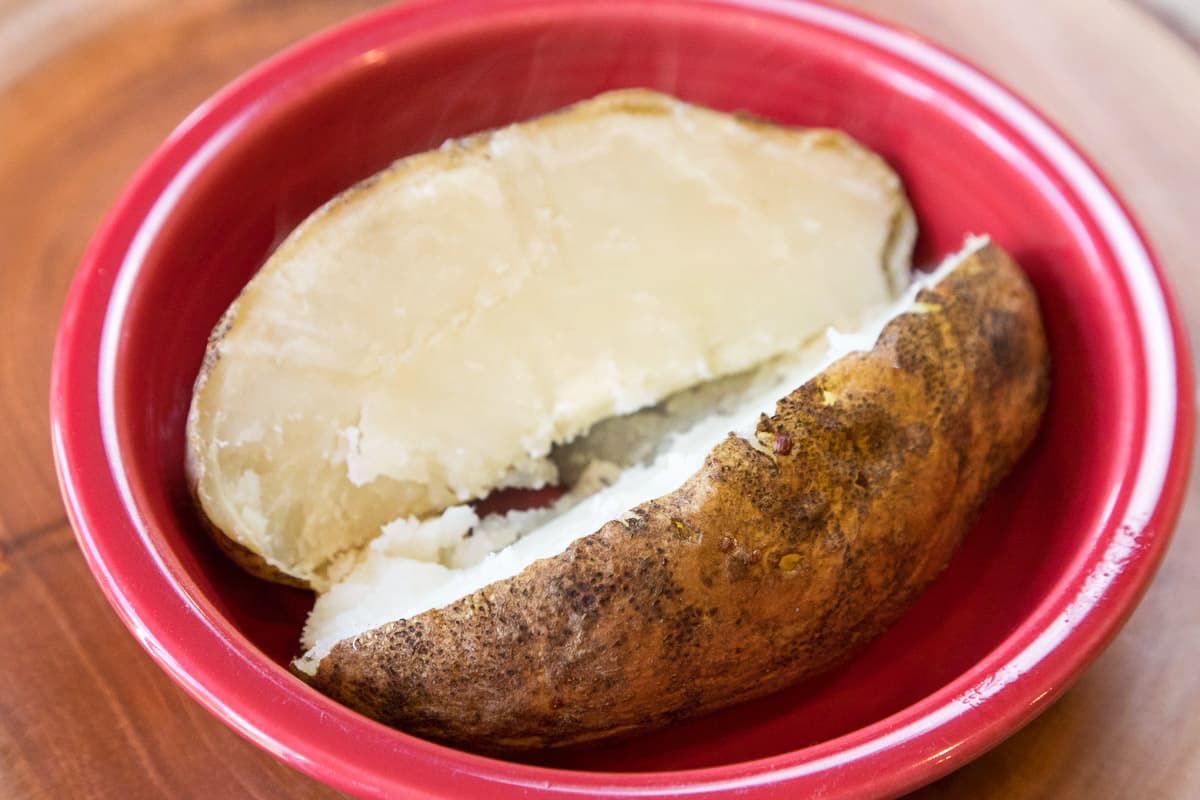 Baked potato cooked without foil.