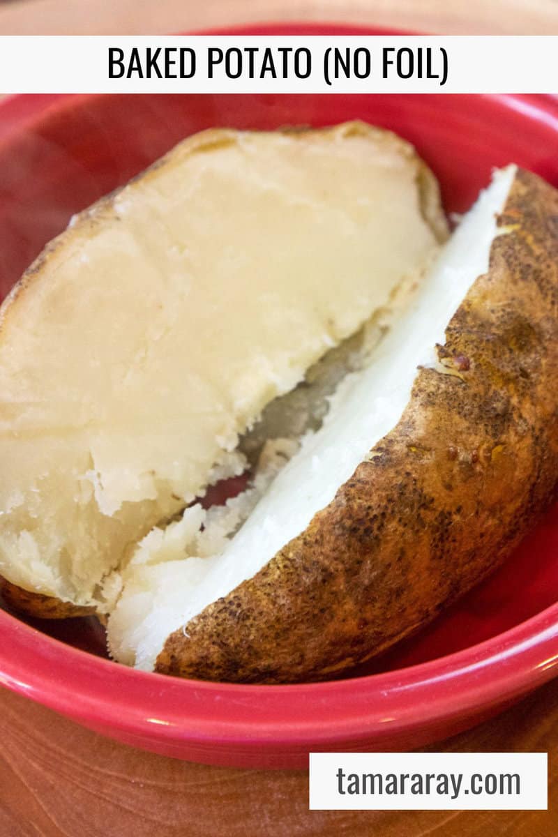 Cooked baked potato in a bowl.