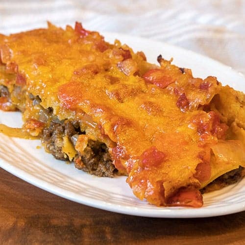Recipe for Beef Enchiladas with Red Peppers and Onions