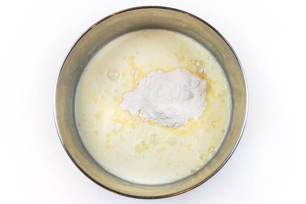 The cheesecake instant pudding is added together with the whole milk.