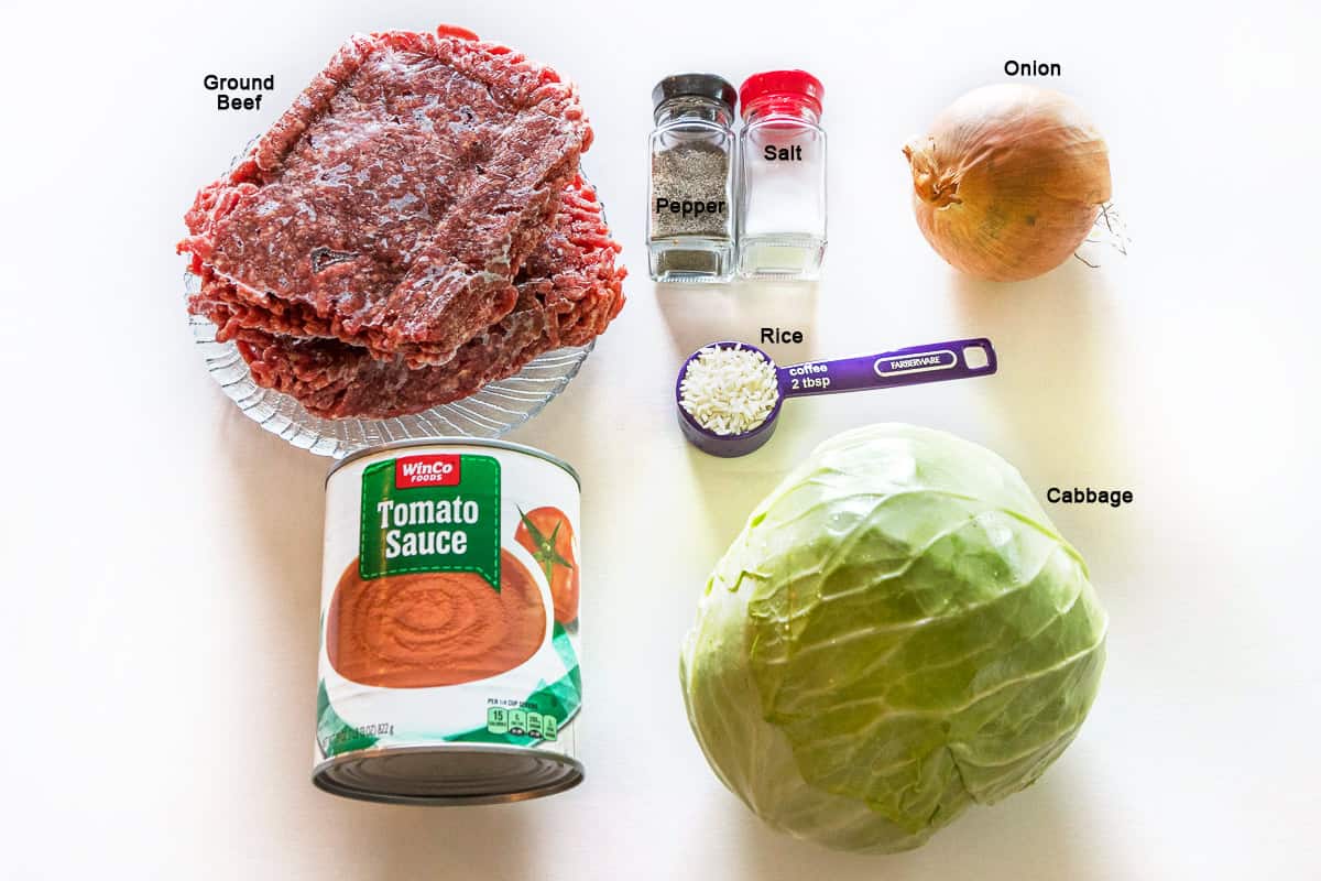 Ingredients for cabbage rolls.