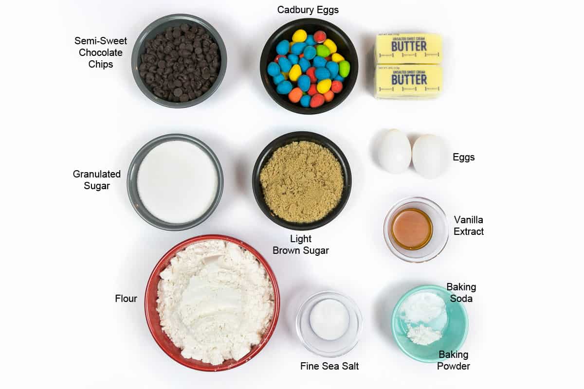 Ingredients for Easter mini Cadbury egg cookies.