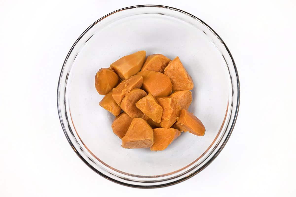 Canned sweet potatoes in a bowl.