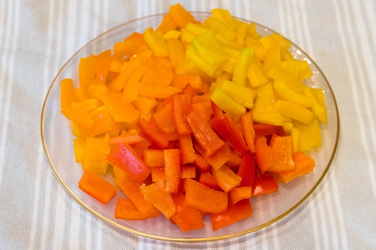 Sliced bell peppers on a plate.