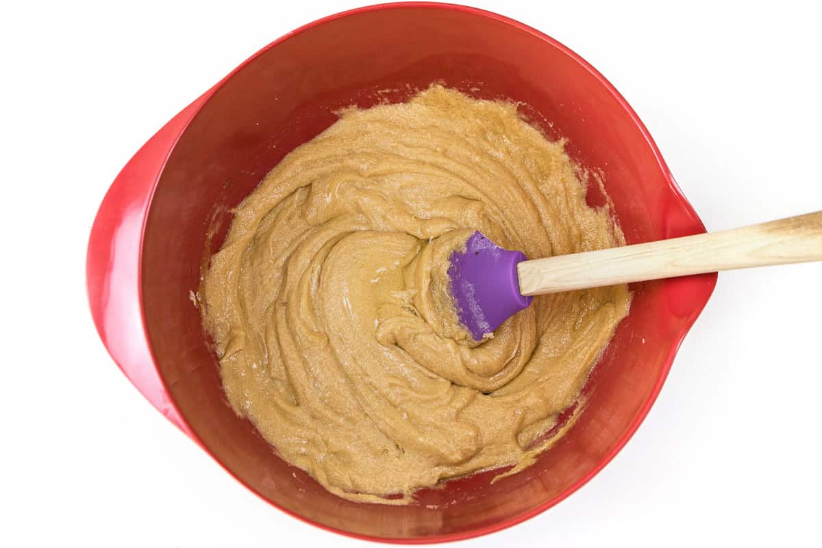 Mix eggs, vanilla extract, softened butter, sugar, and light brown sugar until well blended.