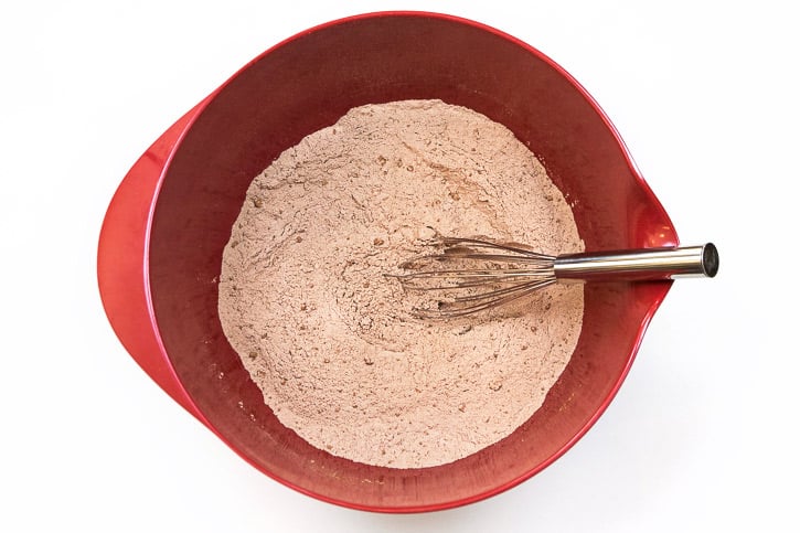 Mix the all-purpose flour together with the unsweetened cocoa powder, table salt, and baking powder.