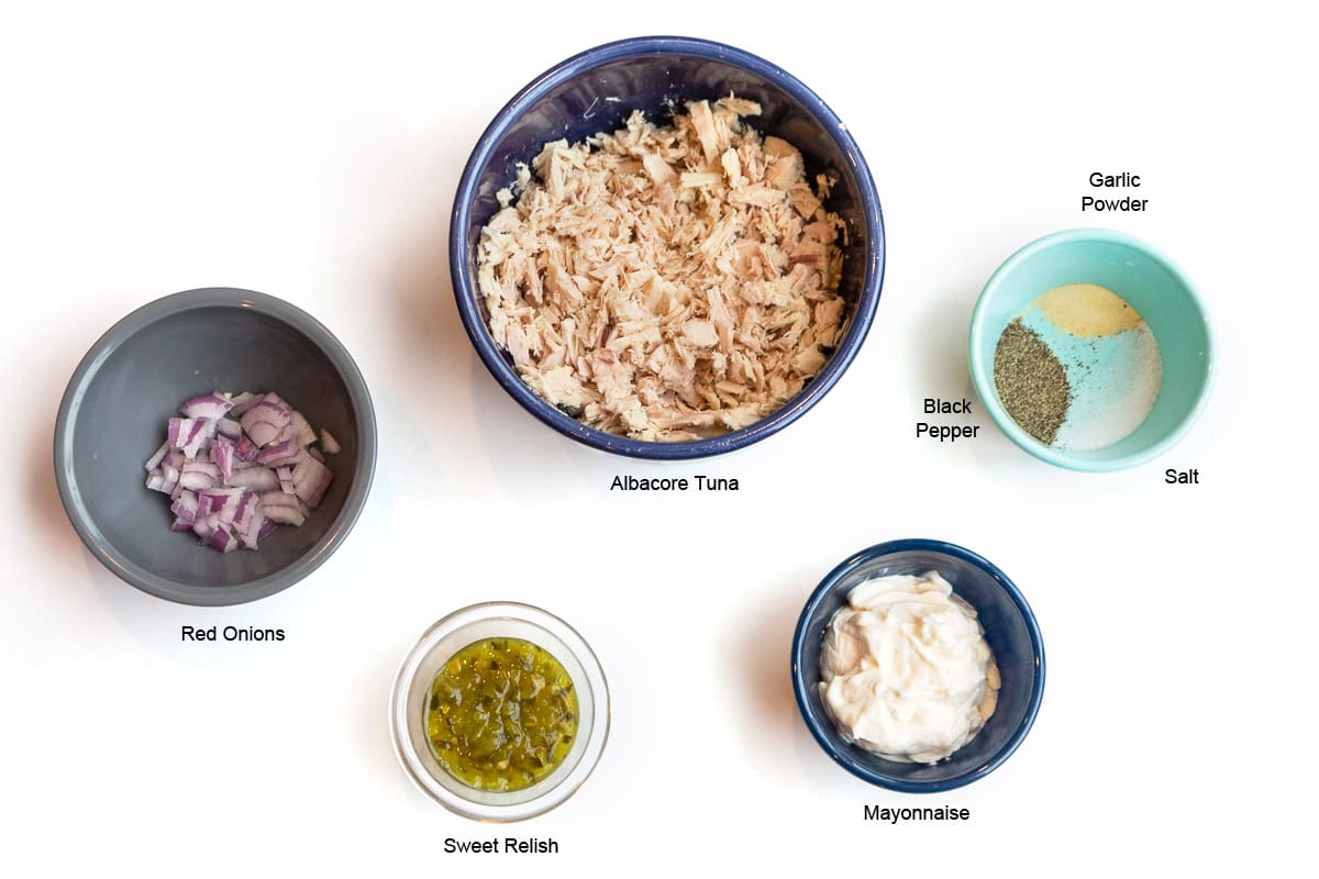 Classic tuna salad recipe ingredients.