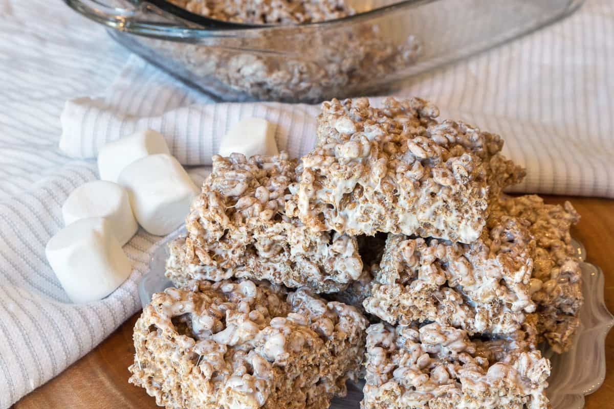 Cocoa Krispie Treats on a plate.