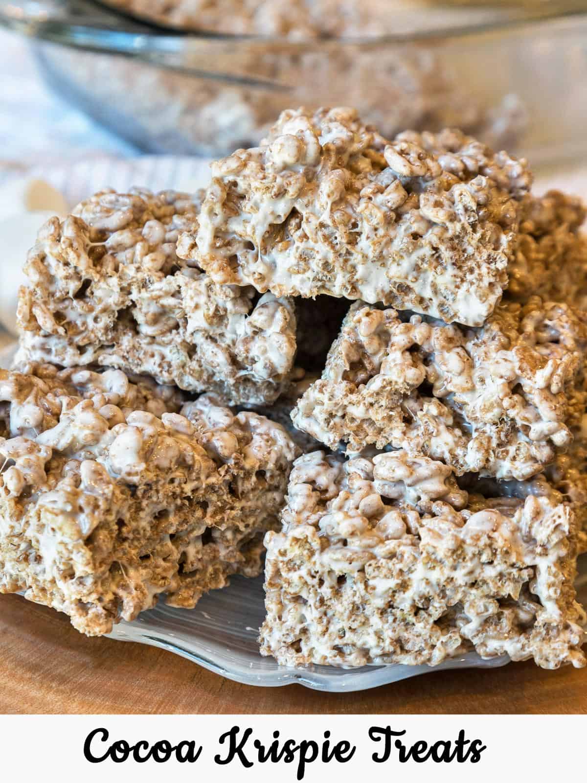 Cocoa Krispie Treats on a plate.