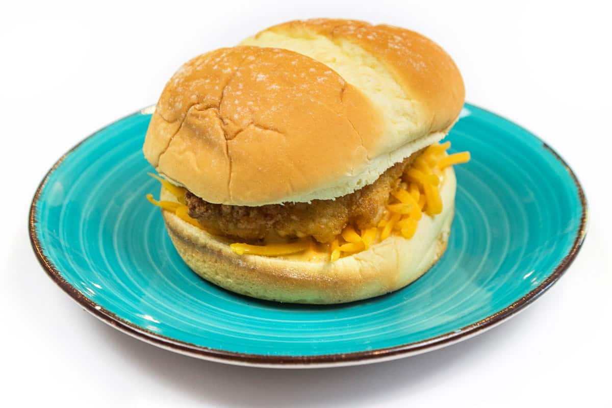 A copycat Chick-fil-A sandwich on a plate.