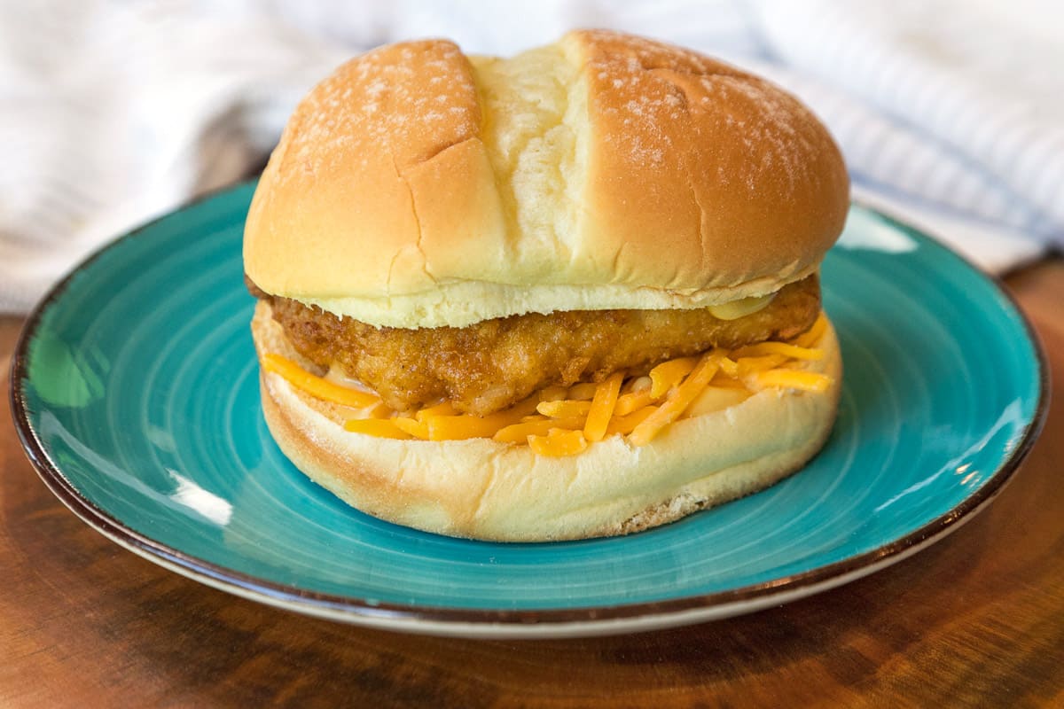 A copycat Chick-fil-A sandwich on a plate.