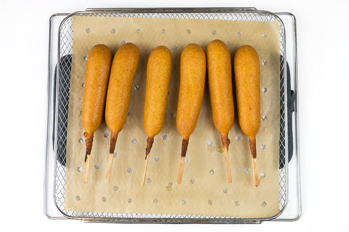 6 corn dogs were cooked in the air fryer for 10 to 12 minutes.
