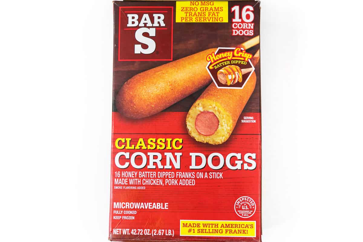 A box of frozen corn dogs.