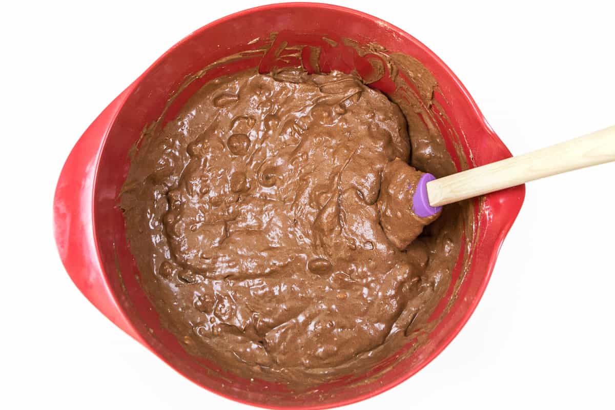 Mix the chocolate chips with the banana bread batter.