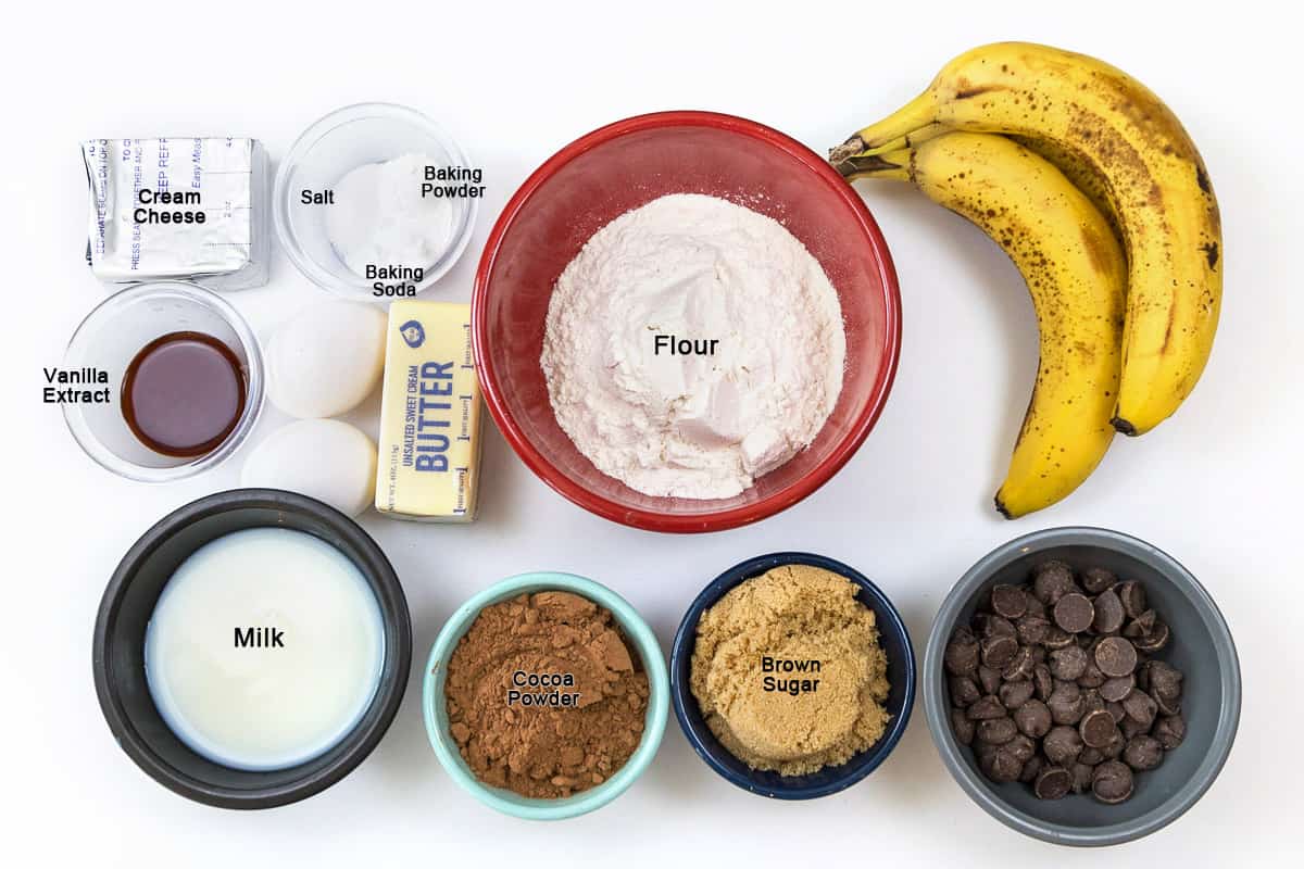 Ingredients for double chocolate banana bread