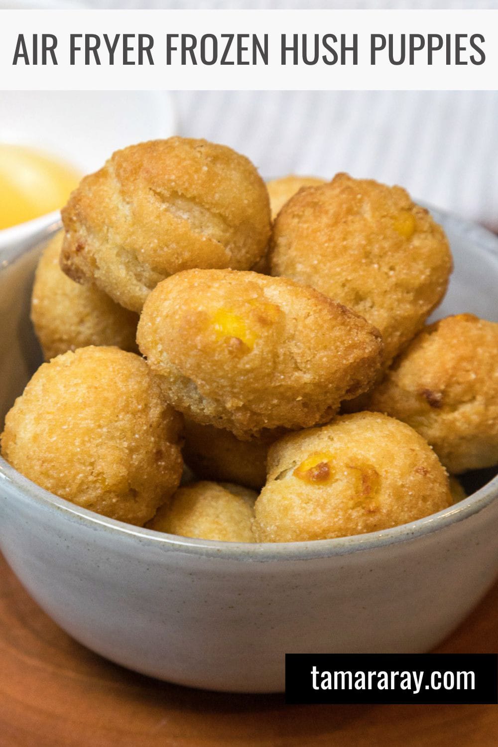 Pin image for frozen hush puppy recipe.