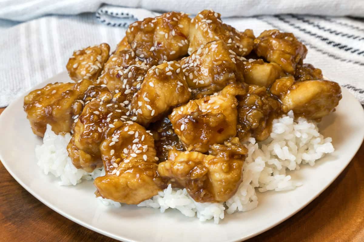 General Tso's chicken recipe on a plate.