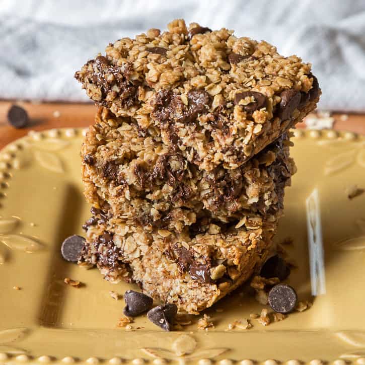 Granola Bars stacked on a plate.