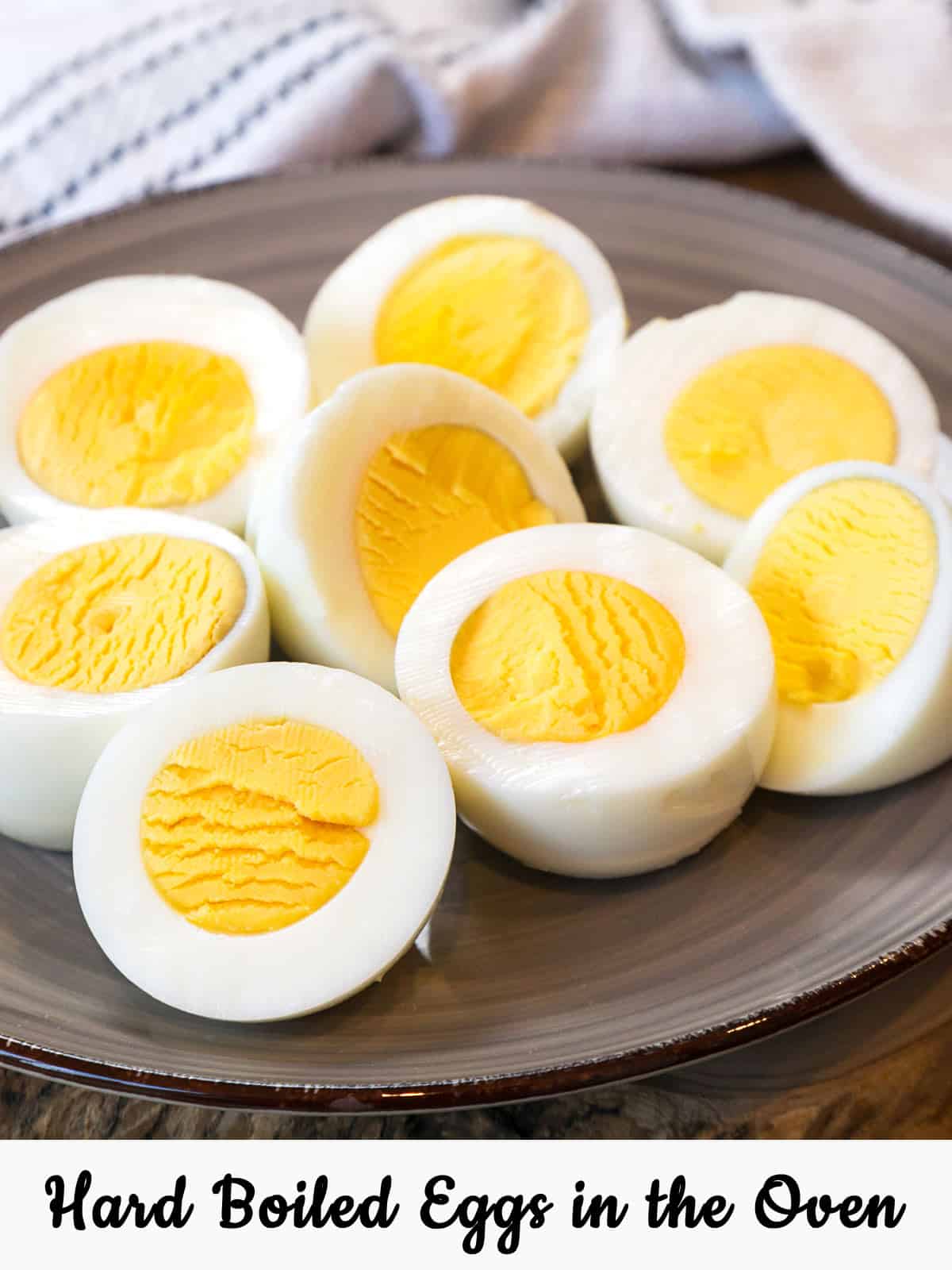 Hard-boiled eggs sliced in half.