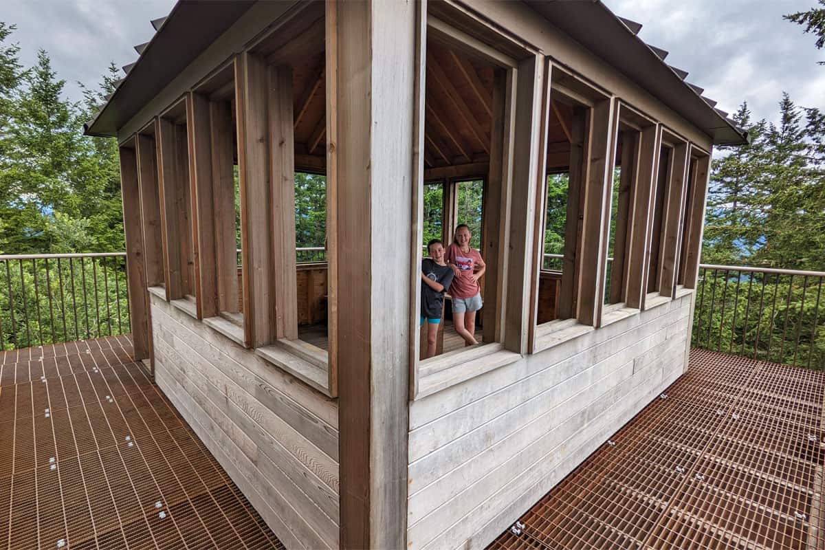 My kids in the Mt Peak lookout tower.