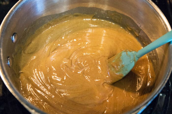 Melted peanut butter and honey.