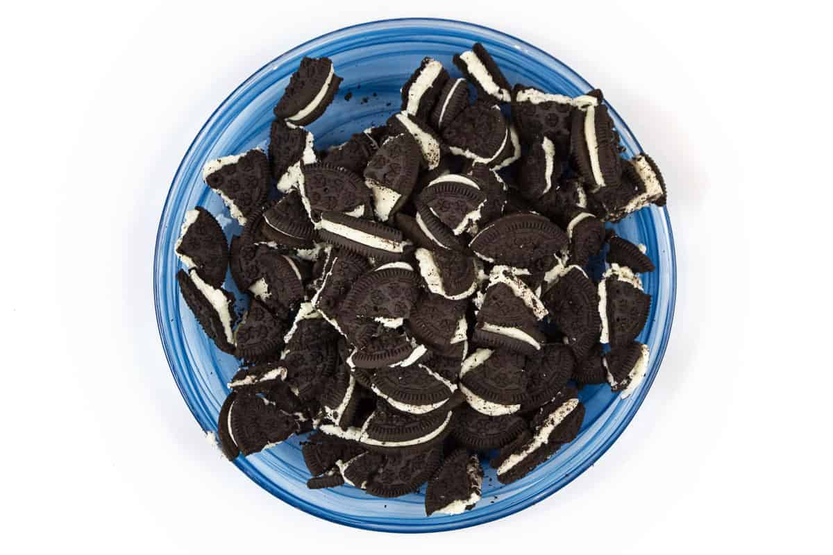 Break the Oreos into fourths by hand.