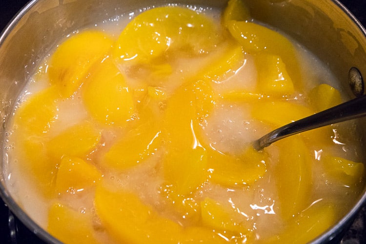 The peaches are thickened with cornstarch.