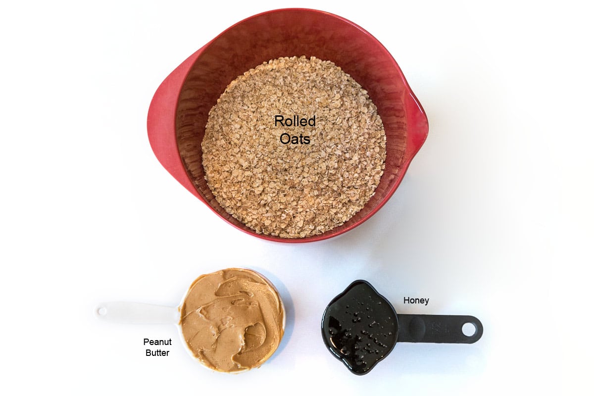 Ingredients for peanut butter bars with oatmeal.