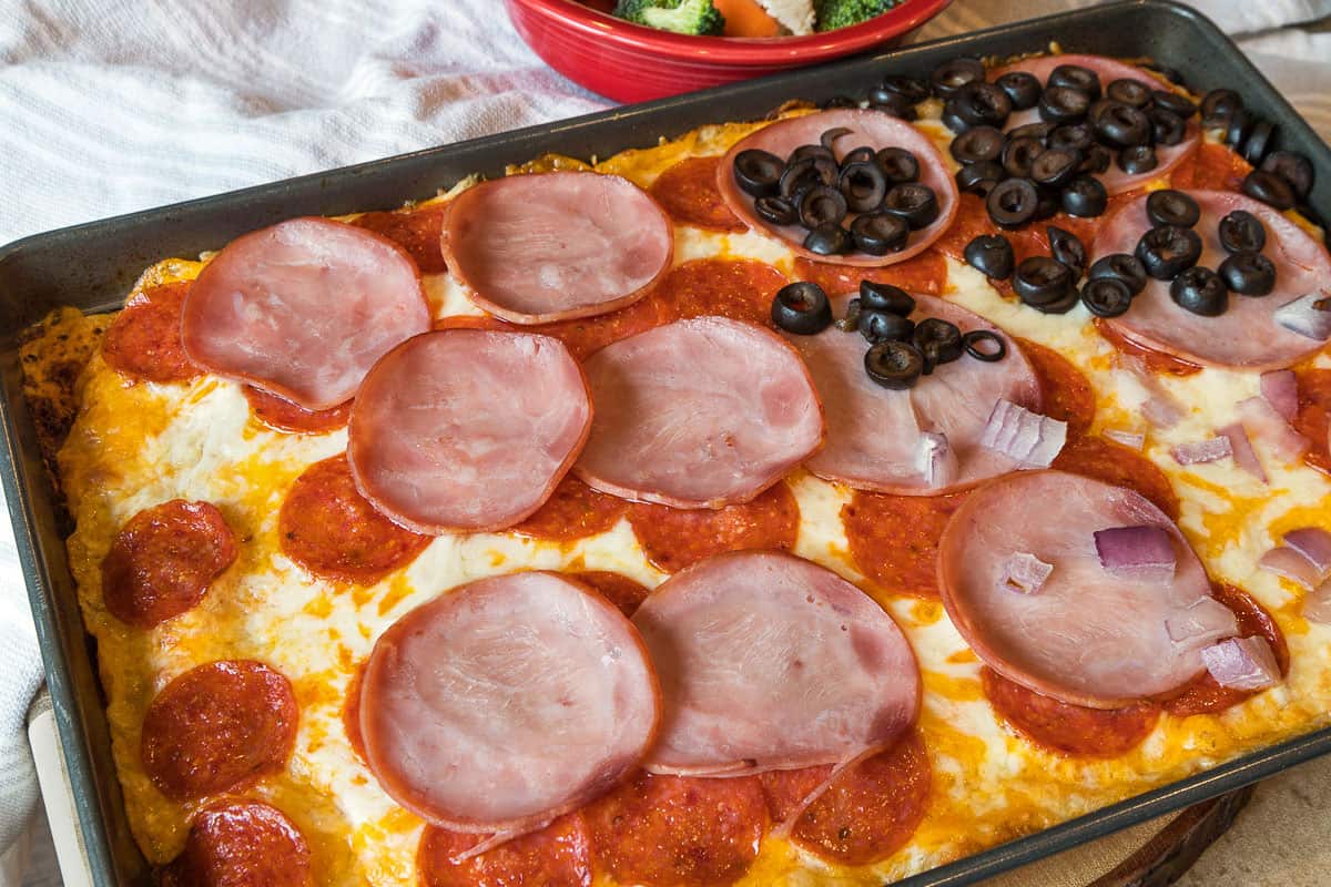 Sheet Pan Pizza Recipe with Cheddar Cheese