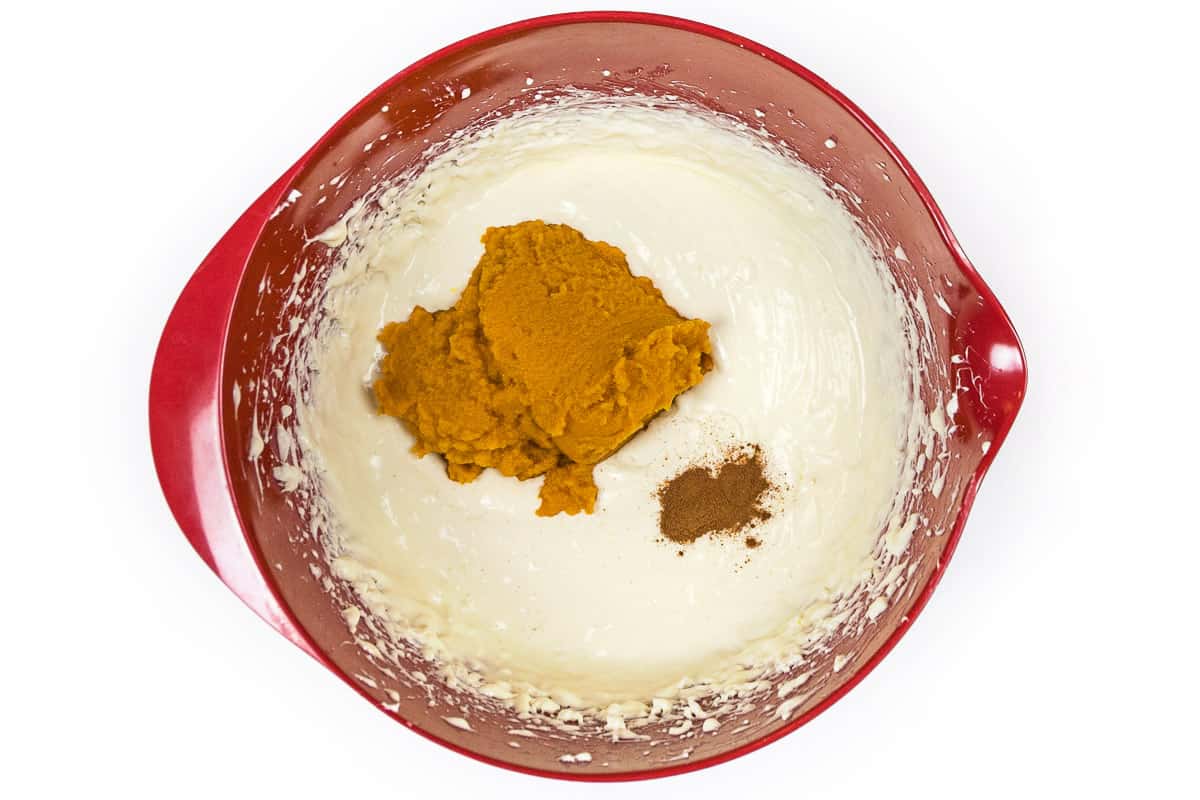 Pumpkin and cinnamon were added to the cream cheese mixture.
