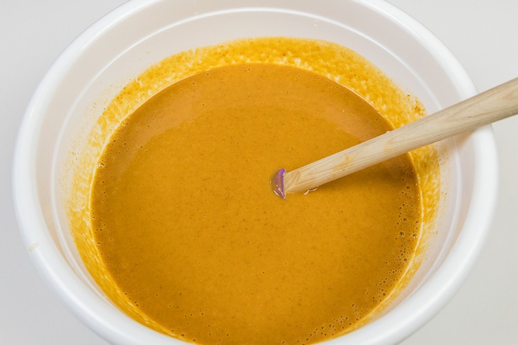 Pumpkin mixture blended together.