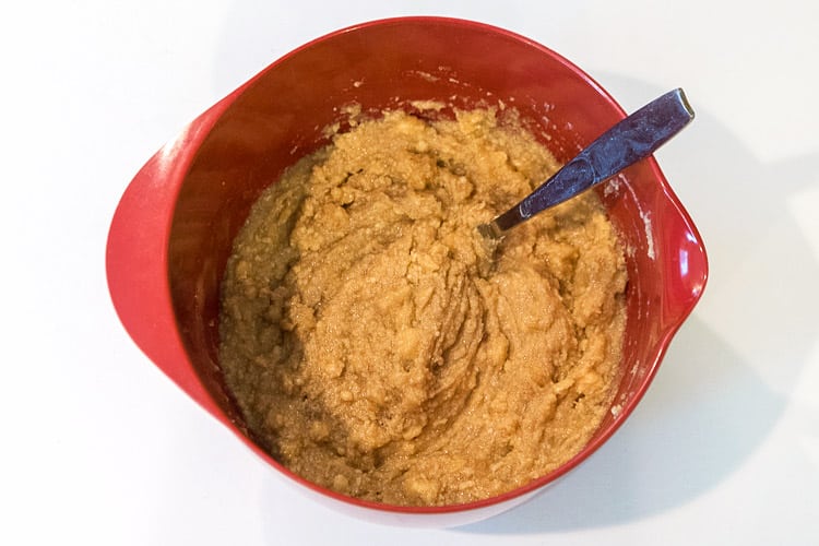 Sugar, eggs, brown sugar, butter, and vanilla in a bowl.