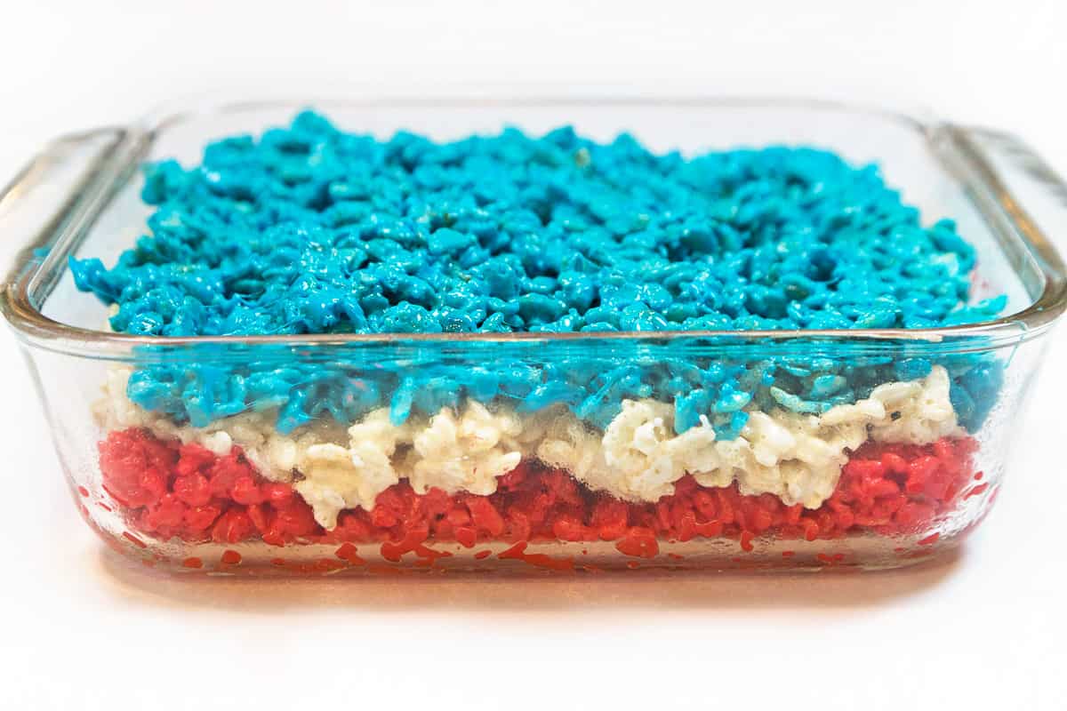 Let the red white and blue rice krispie treats cool for one hour.