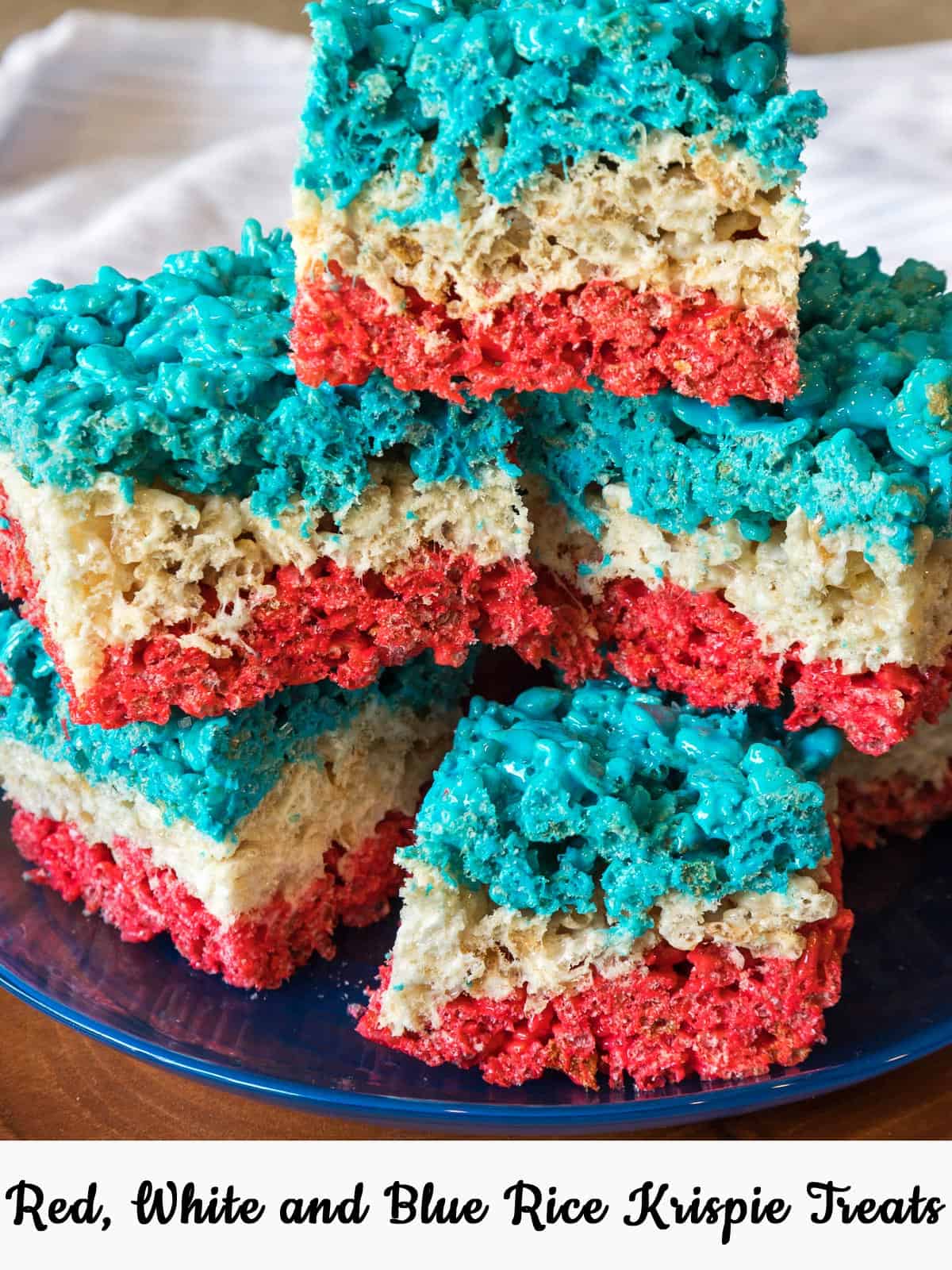 Red, white and blue Rice Krispie Treats layered.